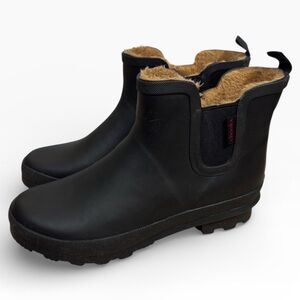Chooka Delridge Faux Fur Chelsea Rain Boots Black Rubber Womens US 10
